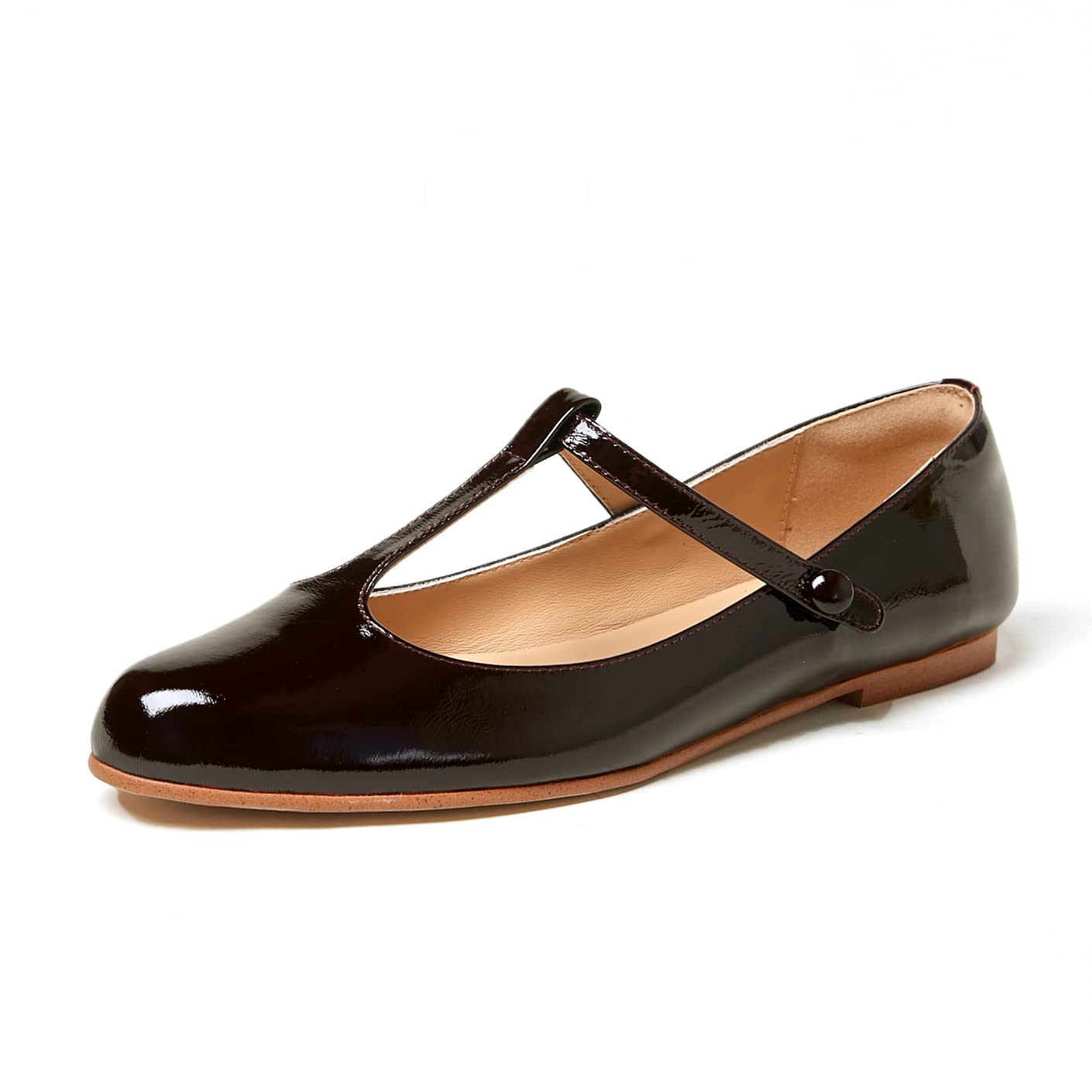 Women's Vintage Patent Leather Round Toe Cutout T-Strap Dress Flats Shoes Comfortable Causal Closed Toe Slip On Mary Jane Flats Pumps