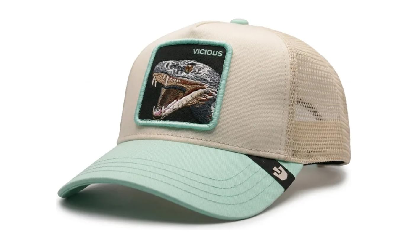 Goorin Bros. Czapka Trucker Vicious The Farm, beżowo-zielona z haftowaną naszywką wężową