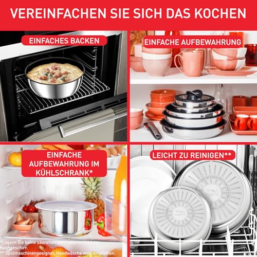 Foto von Tefal Ingenio Preference On 3-teiliges Pfannenset abnehmbarer Griff, 24/28 cm, stapelbar, platzsparend, Topfset Induktion mit Antihaftversiegelung, einfache Handhabung und Reinigung, L97493
