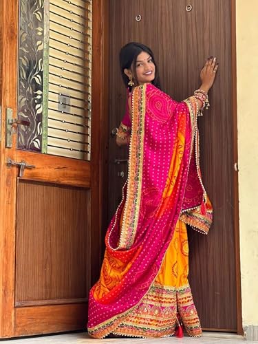 Image of Yashika Women's Georgette Art Silk Bandhej Zari Work Embroidered Saree | Women Sari