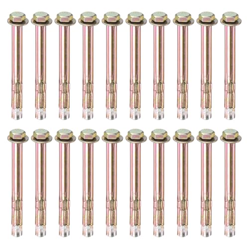 Image of M METERXITY 20-Pack Hex Expansion Bolt, M6x80mm Colored Galvanized Iron-Carbon Steel External Hex Expansion Bolts, Anti-Corrosion Metal Bolt for Concrete /Dry Brick /Block Walls