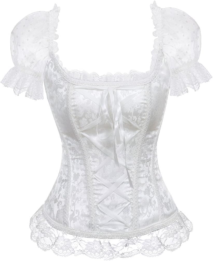 Women's Lace up Gothic Jacquard Shoulder Straps Tank Overbust Shaper Corset Bustiers Top