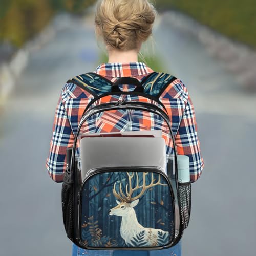 Night Deep Woods Deer Clear Backpack Stadium Approved PVC Backpacks for Adults Heavy Duty Clear Bag for Work Security Travel College3