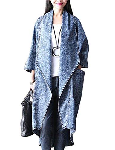 Youlee Damen Batwing Ärmel Cardigan Denim Mantel