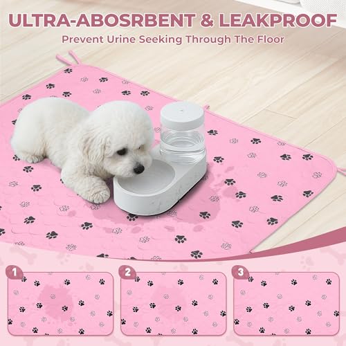 Image of Fostanfly Washable Pee Pads for Dogs, 2 Pack Large 31 inchx36 inch Ultra-Absorbent and Leak-Proof Non-Slip Reusable Potty Training Pads for Dogs, Cats, Puppy, Potty of Add 8 Lanyards, Pink