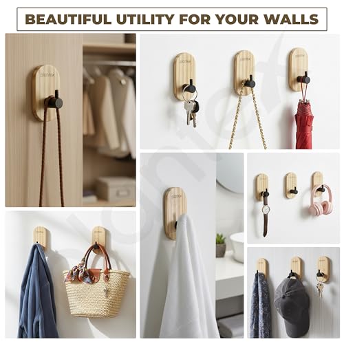 Image of Plantex Wooden Wall Hanging Hook /Bath Towel Hook /Self Adhesive Capsule Robe Hooks for Kitchen /Bathroom /Stylish Home Decor Items - Pack of 6