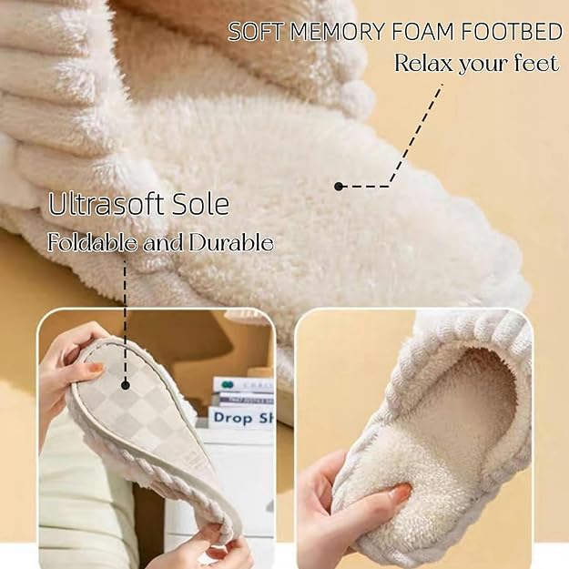 LELEBEAR Fashionable Colorblock Faux Fur Slippers for Women, Ladies Colorblock Faux Fur Slippers Casual Slip On Plush Lined Shoes3