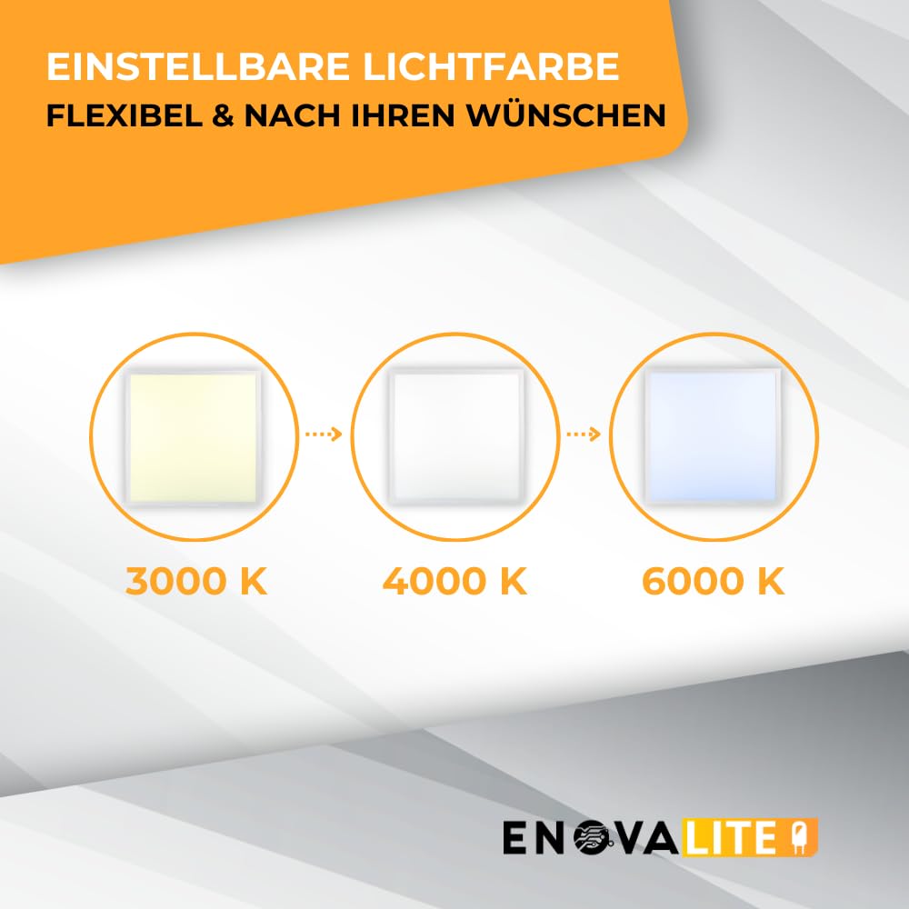 LED Panel 62x62 cm dimmbar mit Fernbedienung - Farbtemperatur einstellbar 3000K 4000K 6000K - 36W 3600lm - flache LED Lampe Paneele für Rasterdecke inkl. 230V Netzteil - 620x620x0,9mm