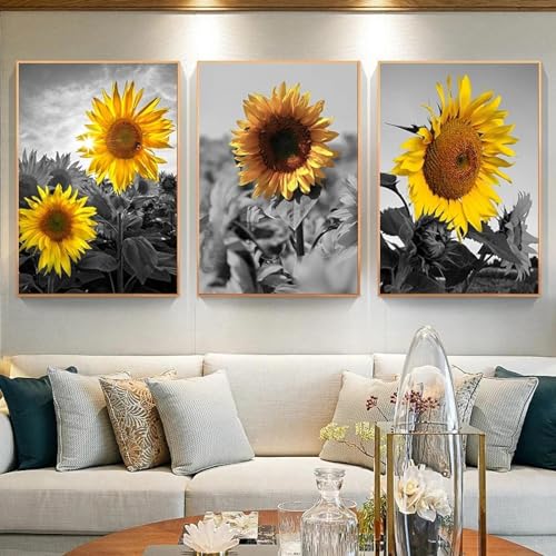 Impressions sur toile de qualité KEBIA triptyque de tournesols 60x80 cm