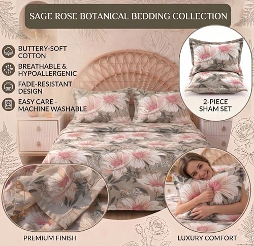 Image of HOMEKART Floral Printed King Size Cotton Bedsheet with 2 Pillow Covers | Luxury Double Bed Bedding Set 86x88 Inches | Ultra Soft, Breathable & Wrinkle Resistant & Home Decor (Misty Pink Bloom)