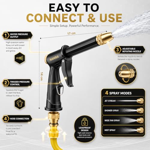 Image of Car Wash High Pressure Water Spray Gun, Adjustable Hose Pipe Jet Spray Nozzle with Trigger Lock for Garden Watering, Window Cleaning & Pet Bathing (1 Piece)