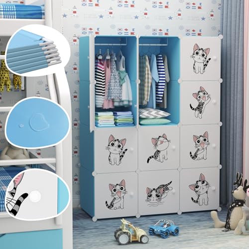 Image of Sunderlook Plastic Wardrobe for Kids Clothes - 12 Door Collapsible Wardrobe, Baby Cupboard, Cupboard for Kids, Baby Almirah for Clothes and Toys, Foldable Almirah for Clothes (Blue KTP2, 12 Door)