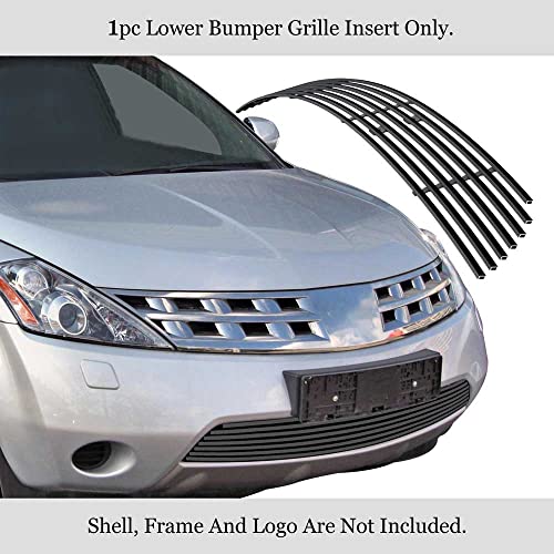 Image of APS Compatible with Nissan Murano 2003-2008 Lower Bumper Stainless Steel Black 8x6 Horizontal Billet Front Grill Grille Insert N66486J