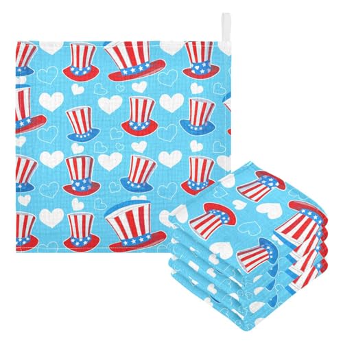 Kigai Independence Day Baby Washcloths,5pcs Ultra Soft Absorbent Towel,Newborn Bath Face Towel, Natural Reusable Baby Wipes for Sensitive Skin, Baby Registry as Shower