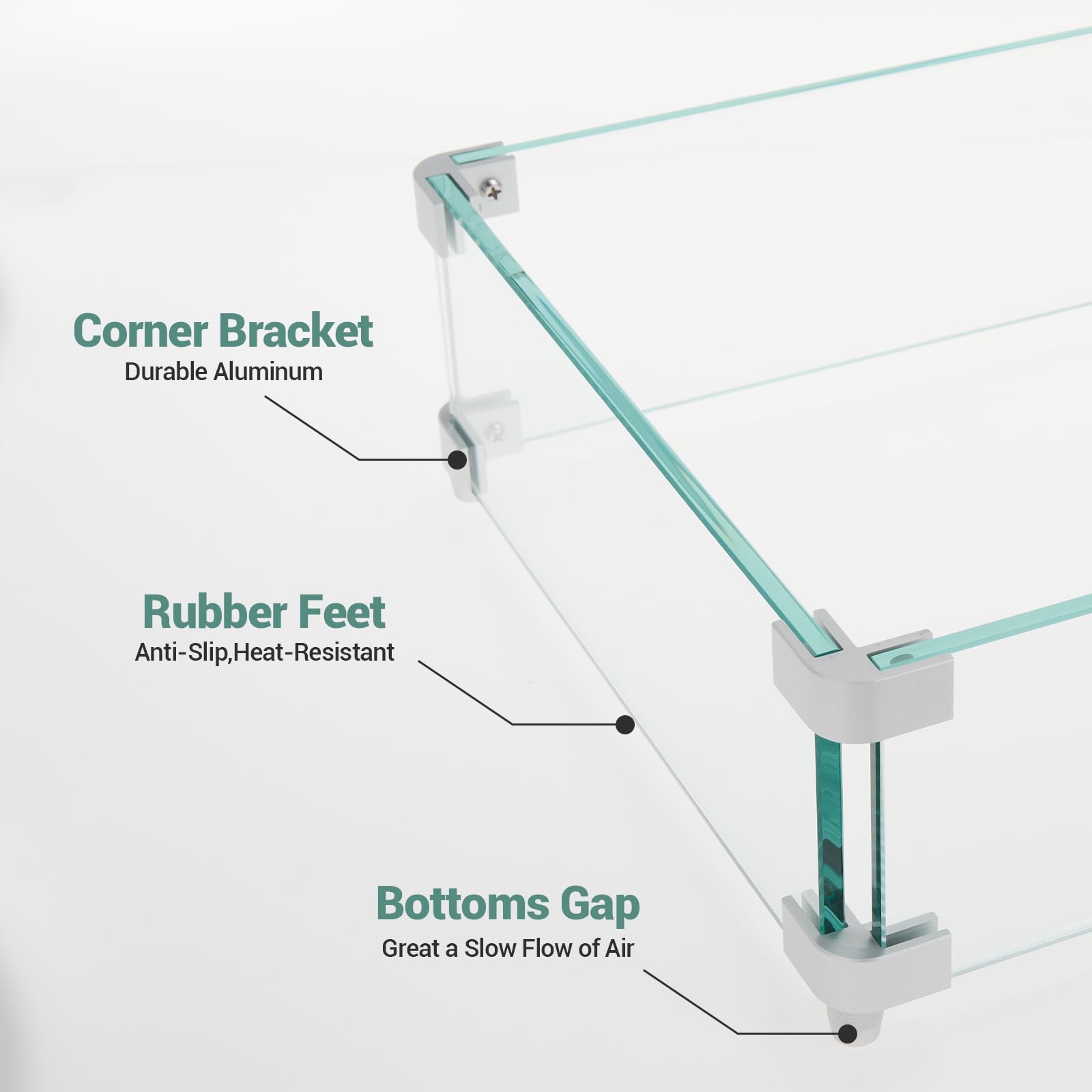 Pare-vent rectangulaire en verre trempé pour brasero 41,8x11,1x4,1po ép. 0,316" protection vent flammes