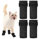 Cat Claw Covers, 4 Packs Mittens to Prevent Scratching, Anti-Scratch Boots, Breathable Mesh Paw Covers, Adjustable Protectors Socks for Indoor Cats, Pet Bathing, Cutting Nails, Black, L