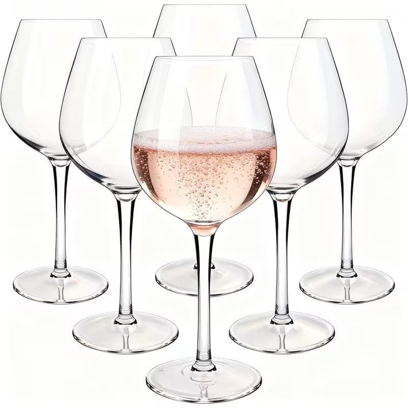 Image of PrimeWorld Luxurious Wine Glasses Set of 6 - 350ml | Elegant Stemmed Glassware for Red & White Wine, Brandy, Whisky, Champagne & Juice