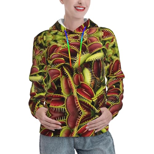 Sweat à capuche extensible et doux imprimé végétal avec poche avant pour femme