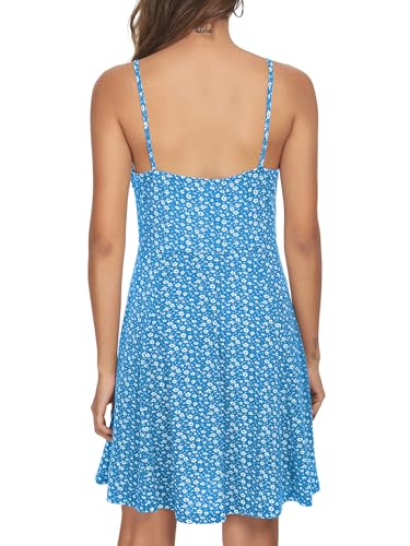 Image of Missufe Spaghetti Strap Floral Mini Dress Women's Casual Ruched Front Drawstring Swing Sundress