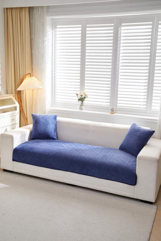 Image of HOMETHREADS Innovative Premium Velvet Sofa Cover Mat with PVC Backing for Non-Slip Comfort | (Navy Vrsh, 5 Seater | 70x230cm)