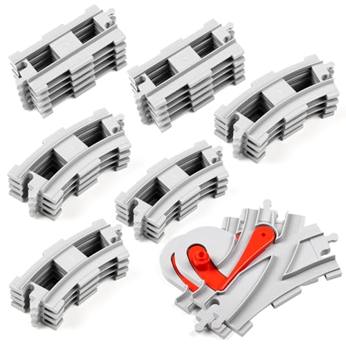 Mannidoo 32 Pieces Train Tracks, Classic Railway Track with 20 Curved Tracks, 10 Straight Tracks and 2 Switches Tracks - Compatible with All Major Brands, Toy Track Accessory for Kid, Light Grey