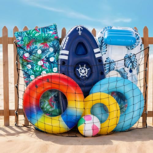 AURASUN 71' L x 47' W Pool Toy Float Storage Net for Fence - Elastic Net Outdoor Floats Holder Includes Hooks and Ties - for Inflatable Rafts, Pool Rings, Noodles, Balls