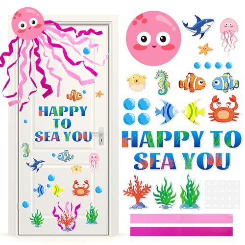 Sea Animal Bulletin Board Decorations, Ocean Themed Classroom Bulletin Board Door Decor for Summer Back to School Party, Under The Sea Classroom Set Supplies, Octopus Fish for Wall Glass Blackboard