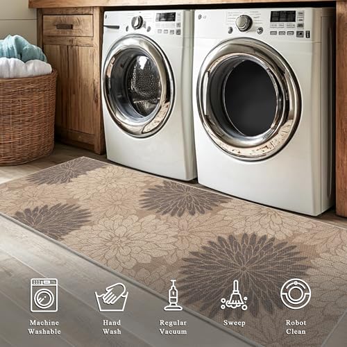 Image of Floral Easy Jute Rug 3x5 Outdoor Entryway Rug Washable Area Rugs for Living Room Bedroom Non Slip Neutral Farmhouse Indoor Outdoor Carpet for Backyard Patio Office