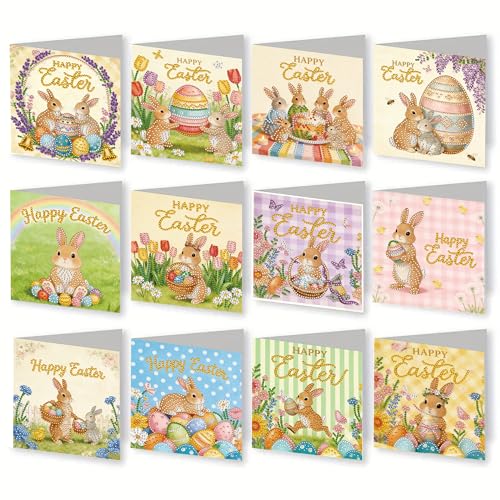 12 Pack Easter DIY Diamond Art Painting Greeting Cards Kit