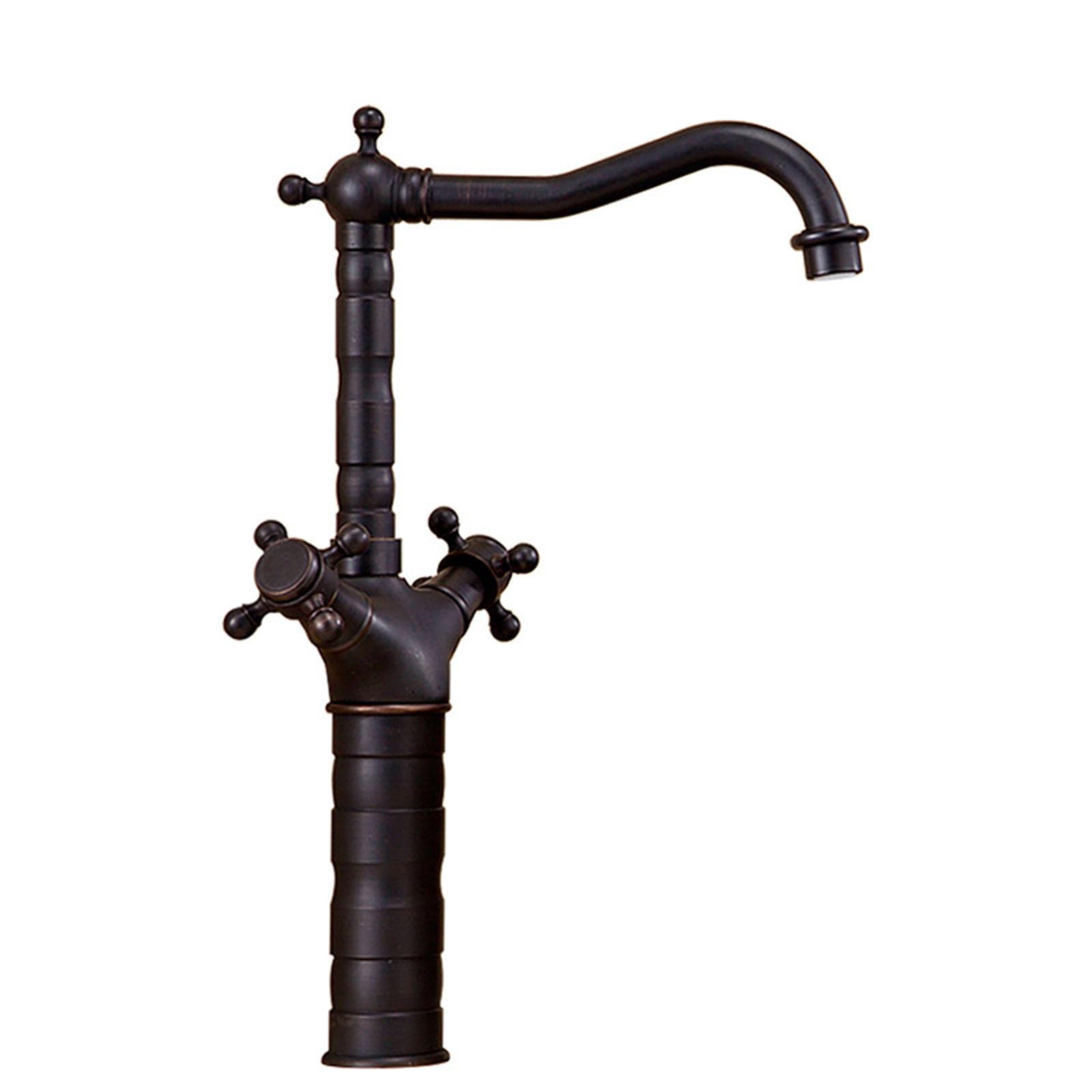 ASerZenith Hot Cold Mixer Tap Bathroom Faucet,Antique Brass Kitchen Faucet Double Handle,Rotatable Vessel Sink Faucet Vintage,Black Vintage,Short,Electroplating Short(Black Vintage-Tall)