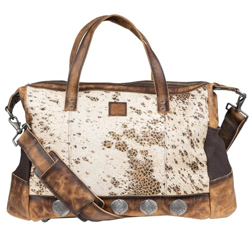 Image of STS Ranchwear Serengeti Amelia Durable Secure Versatile Leather Multi-Bag with Baby, Cream Cowhide /Leopard Print /Brown