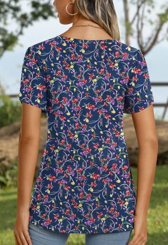 Image of CATHY 2026 Women Tops Summer Short Sleeve Tunic V Neck T-Shirts Loose Casual Floral Blouse S-4XL