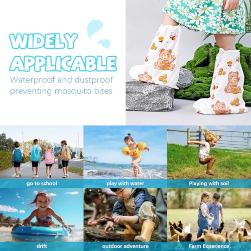 Image of PALAY Rain Shoe Covers for Kids, 3 Pairs Slip-On Shoe Covers with Elastic Collar, Knee-Length, Fashion Cartoon Wear-Resistant, for Kids 5-12 Years Old