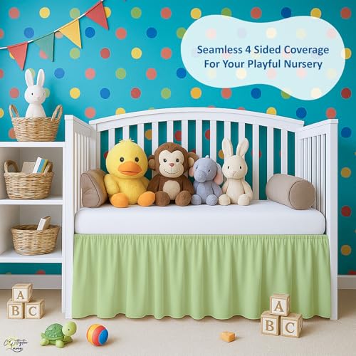 Image of Cottington Lane Sage Infrant Crib Bed Skirt Dust Ruffle with Split Corner, 100% Natural Cotton Nursery Crib Toddler Bedding Skirt for Baby Girls or Boy, Fits Standard Cribs 28 inch x 52 inch with 14 inch Drop