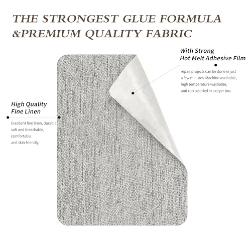 Image of King Mountain Premium Linen Fabric Iron-on Repair Patch, Inside&Outside Fabric Repair Patch, 3 inchx60 inch with Backing Glue Linen Repair Decorative Patch kit (Linen-3 inchx60 inch, Light Grey)