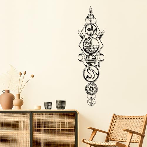 Nature Wall Art - Spiritual Four Elements Metal Wall Art (Earth, Air, Fire, Water), Zen & Yoga Wall Decor for Meditation Rooms, Living Room - Waterproof Indoor/Outdoor - Unique Christmas Gift (37.8x10 Inch)