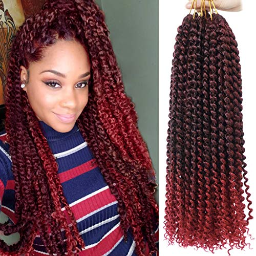 Red Passion Twist Hair 18 inch Crochet Braids 6 Packs Water Wave Passion Twist Crochet Hair Long Bohemian Curly Hair Extensions for Black Women (T1B-BUG，22Strands/Pack)…