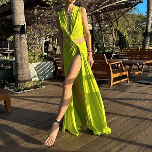 Evankin Women's Long Dress Cutout Twist Sexy Slit Hem V-Neck Tight Irregular Summer Outfits3