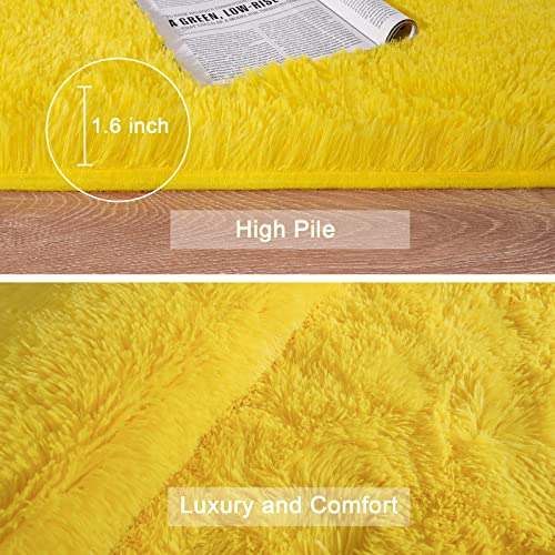 HOMORE Yellow Rug for Living Room, 5x8 Feet Fluffy Area Rug Modern Shag Rugs for Bedroom, Bright Color Rug for Kids Room, Super Soft Furry Rugs, Cute Carpets for Nursery Toddlers Home Dorm Decor