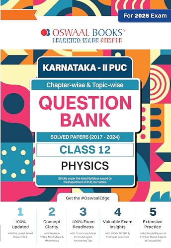 Image of Oswaal Karnataka 2nd PUC Question Bank Class 12 Physics, Chapterwise & Topicwise Previous Solved Papers (2017-2024) for Board Exams 2025