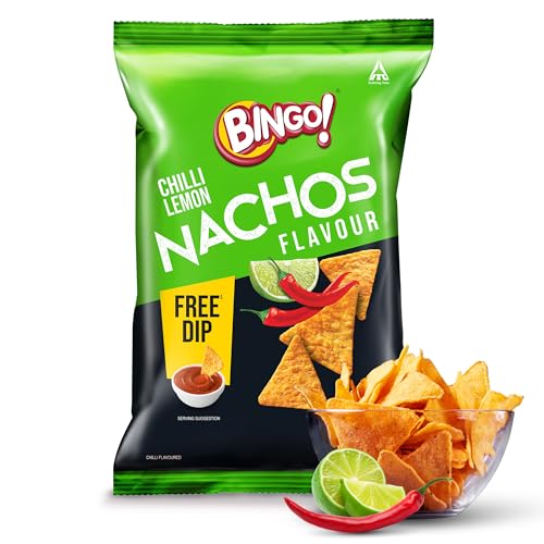 Image of Bingo ! Nachos Chilli Limon Flavour, Free Dip, Crunchy, Crispy Nacho Chips, Made Of Corn, Snacks Pack,85.4g / 82.5 Gram /80G(Weight May Vary)