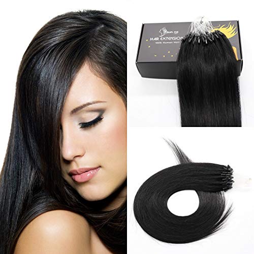 Micro Ring Hair Extension Human Hair 1g/Strand 50Strands 50g Micro Ring Bead Hair Extension Remy Hair For Women (18inch, #1 Jet Black)