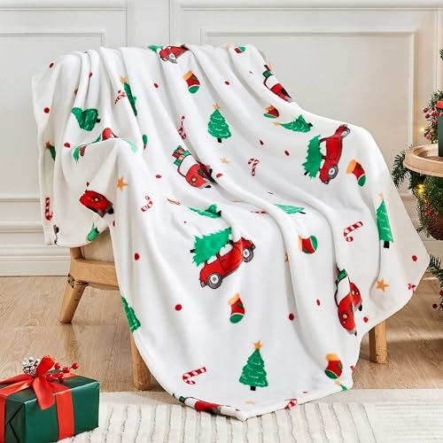 Edenleaf Christmas Blanket Soft Cozy White Throws with Holiday Themed Print, Christmas Throw Blankets for Couch Bed Decoration, Fuzzy Warm Winter 50