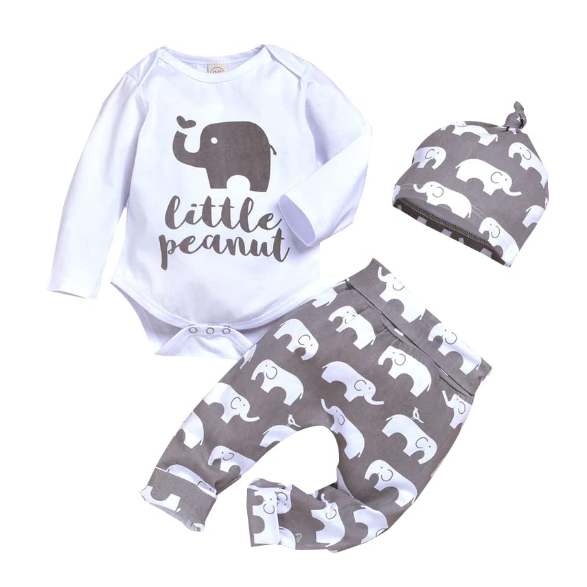 Image of Aoswep Newborn Infant Baby Clothes Long Sleeve Romper + Pants + Hat 3PCS Outfits Set