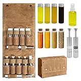 PLANET KITCHEN Travel Spice Kit - Portable Spice Containers great for Camping, Traveling, Bushcraft & RV - Seasoning Kit with 8 Jars, 2 Salt & Pepper Grinders, 1 Oil Spray and Waterproof Cover (Khaki)