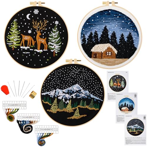 Image of Armindou Embroidery Kit for Beginner Adults, Counted Stamped Cross Stitch kit for Adult Beginner, Hand Embroidery Starter Kits with Pattern, 3 Embroidery Hoop, Fabric (Attached Teaching Video QR Code)