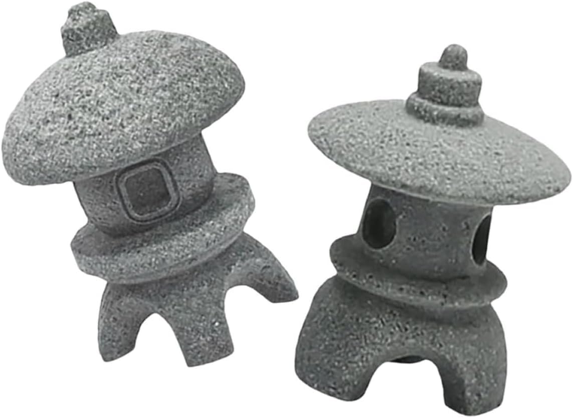 Japanese Stone Lantern Pagoda Set of 2