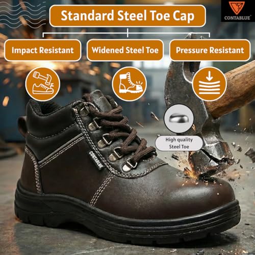 Image of Contablue Rival Safety Boots for Men | Genuine Leather, Steel Toe | ISI Certified IS:15298 | Chemical & Oil Resistant, Anti-Skid | Heavy Duty Work Boots for Construction, Mining & Industrial Use