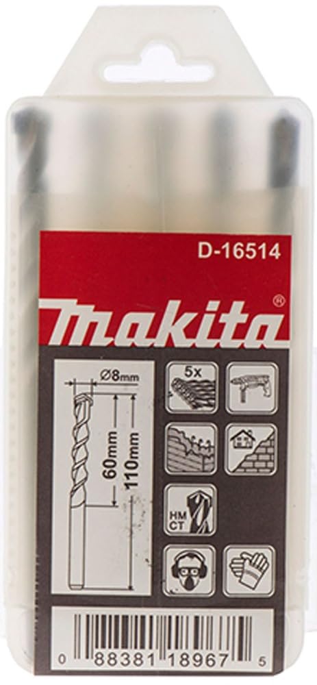 Makita D-16514 Masonry Drill Bit 8 x 110 mm | T.C.T.| Straight Shank|Concrete|5 PCS/SET