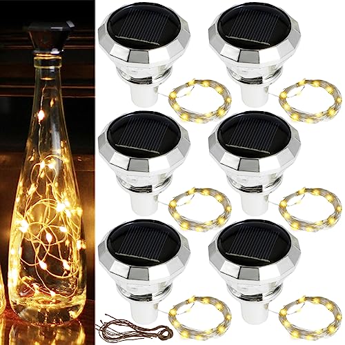 GWCYMYD 6Pack Solar Wine Bottle Lights IP65 Waterproof Solar Bottle Lights with 2M 20 Led Copper Wire Decorative Lamp for Parties Festival (Warm Light)
